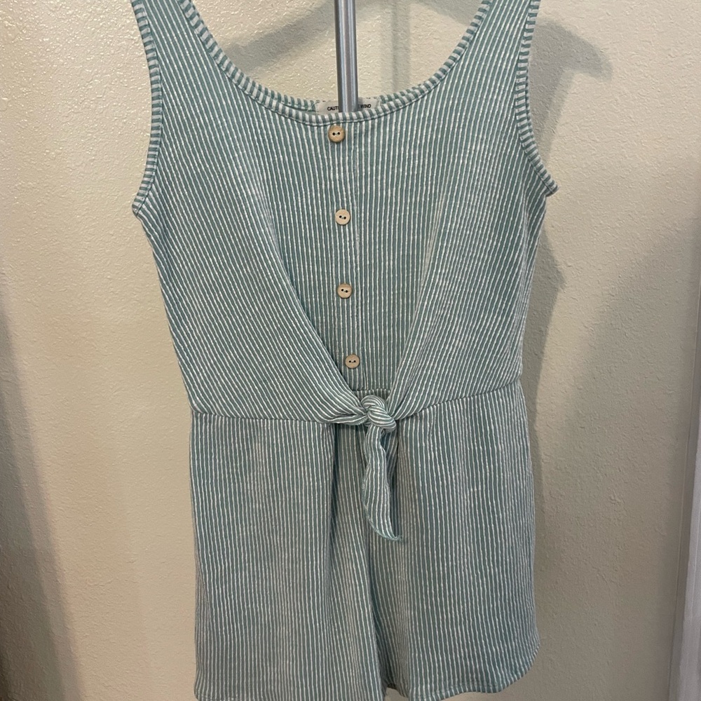 Womens caution to the wind sea foam green and white romper